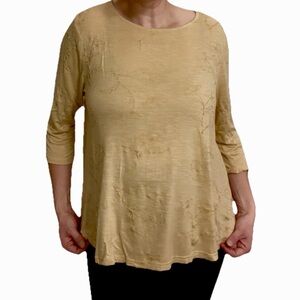 Frazzle Women's Stretch Embroidered Gold Flowers Yellow Shirt Blouse XXL